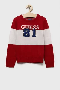 Swetry dla chłopców - Guess sweter dziecięcy kolor czerwony ciepły - grafika 1