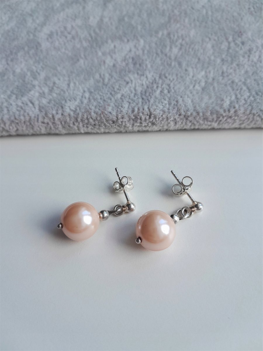 Krótkie Kolczyki Perła Majorka Kulka Srebro 925