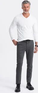 Ombre Longsleeve męski bez nadruku z dekoltem w serek - biały V3 OM-LSBL-0108 XXL - Koszulki męskie - miniaturka - grafika 1