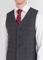 Kamizelki męskie - Szara garniturowa kamizelka w kratę - miniaturka - grafika 1