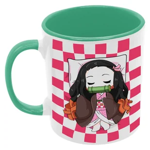 Nezuko Chibi Sleep Kubek Ceramiczny Prezent Tasse Mug Anime Manga Japan Animation Demon Slayer Tanjiro Nezuko Kamado Zenitsu Inosuke Tomioka Gyuu Shinobu Kocho Akaza, Zielony 330 ml - Kubki - miniaturka - grafika 1