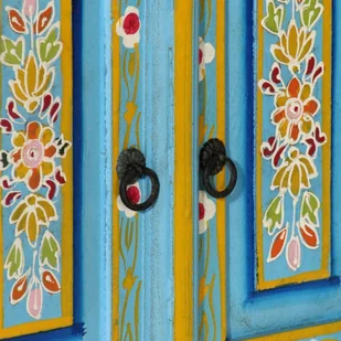 Szafka pod TV, niebieska, 110x30x40 cm, lite drewno mango Lumarko! - Szafki RTV - miniaturka - grafika 8