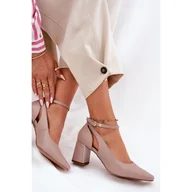 Czółenka - Skórzane Czółenka Na Słupku Maciejka K6816-04 Beżowe beżowy - miniaturka - grafika 1