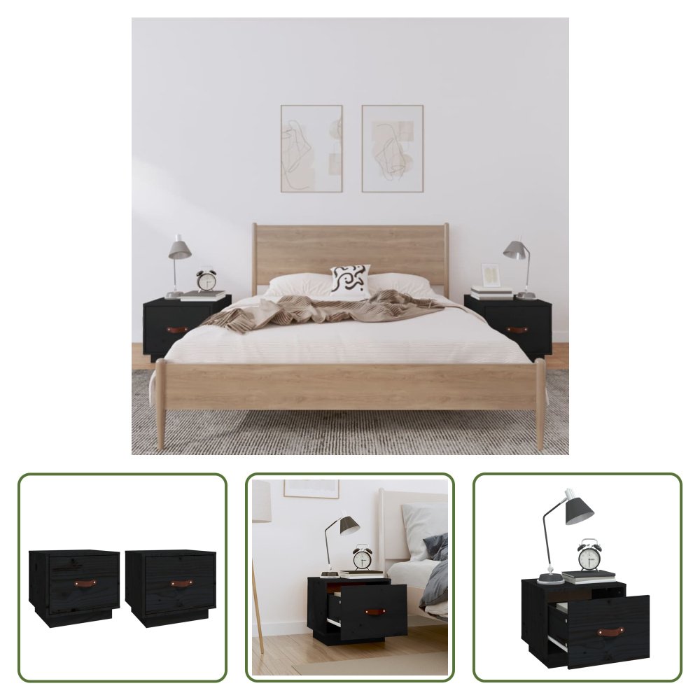 The Living Store Szafki nocne 2 szt. czarne 40x34x35 cm lite drewno sosnowe