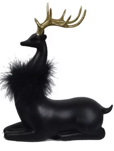 Renifer leżący czarny ze złotym porożem i futerkiem, duży, 21x8,5x16,5 cm - Ozdoby bożonarodzeniowe - miniaturka - grafika 1