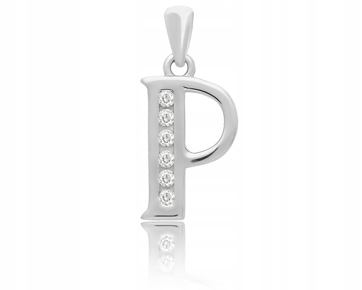 Srebrna Literka P Cyrkonie Damska Zawieszka Na Łańcuszek pr. 925