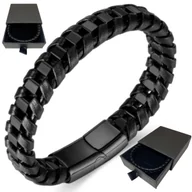 Bransolety męskie - NOWOCZESNA BRANSOLETKA MĘSKA SKÓRZANA CZARNA PREZENT DLA CHŁOPAKA - miniaturka - grafika 1