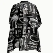 Peleryny fryzjerskie - TEMU Profesjonalny, wysokiej jakości kapelusz fryzjerski z regulowanym zamkiem szyjnym i antystatyczną tkaniną - Stylowy czarno-biały wzór narzędzi - miniaturka - grafika 1