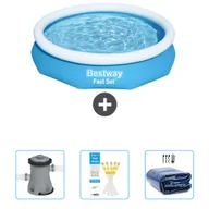 Parasole ogrodowe - Okrągły nadmuchiwany basen Fast-Set Bestway - 305 x 66 cm - niebieski - zawiera pompkę - paski testowe - żagiel przeciwsłoneczny - miniaturka - grafika 1