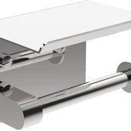 Stojaki i wieszaki na papier toaletowy - Uchwyt na papier toaletowy, ścienny uchwyt na papier toaletowy ze stali nierdzewnej z półką, srebrny - miniaturka - grafika 1