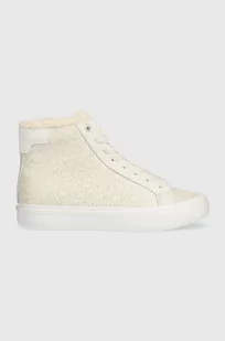Calvin Klein trampki VULC HIGH TOP - EPI MONO WL damskie kolor beżowy HW0HW01675 - Trampki damskie - miniaturka - grafika 1