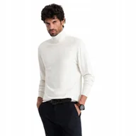 Swetry męskie - Męski dzianinowy dopasowany golf z wiskozą ecru V3 OM-SWTN-0101 XXL - miniaturka - grafika 1