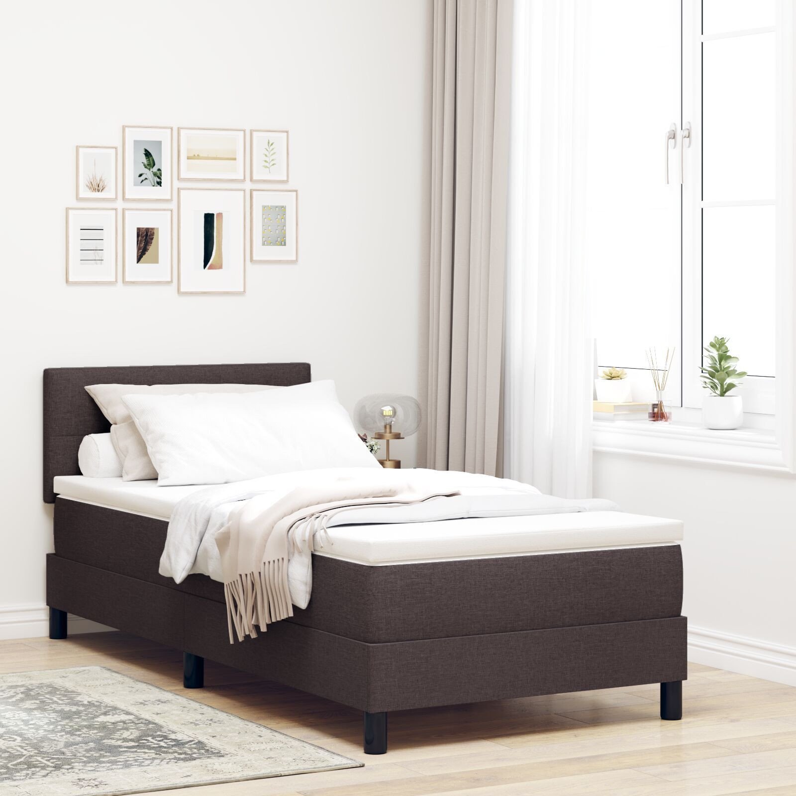 vidaXL Łóżko Box Spring z materacem ciemny brąz 90x200 cm tkanina