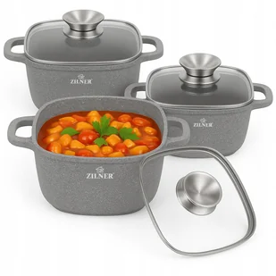 KOMPLET GARNKÓW MARMURKOWYCH KWADRATOWE NA INDUKCJĘ GAZ ZESTAW GARNKI 6 ELE - Zestawy garnków i patelni - miniaturka - grafika 1