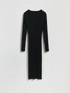 Sukienki - Reserved - Prążkowana sukienka z wiskozą - czarny - miniaturka - grafika 1