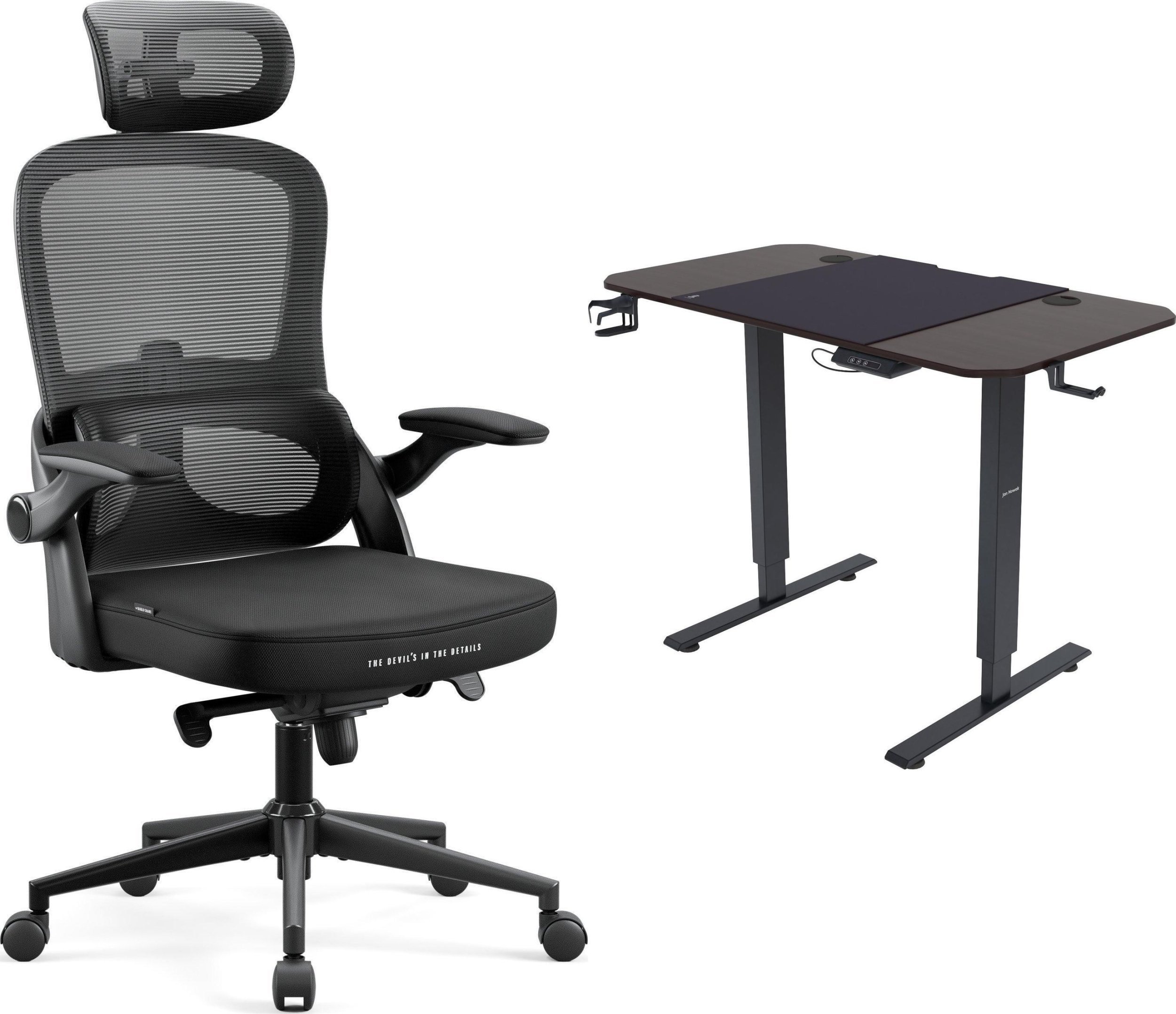 Krzesło biurowe Diablo Chairs V-Light Czarne + EGON 1100 Orzechowe 110 cmx60 cm