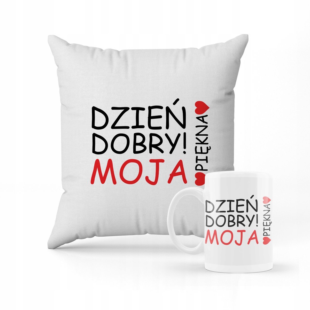 ZESTAW PODUSZKA + KUBEK PREZENT NA WALENTYNKI DZIEŃ DOBRY KOCHAM CIĘ #22