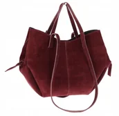 Torebki damskie - Włoska torebka damska VERA PELLE skórzana zamszowa shopper MB09 Bordowa - miniaturka - grafika 1
