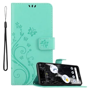 Pokrowiec Cadorabo do Google PIXEL 7 w kolorze FLORAL TURQUOISE Pokrowiec ochronny w kwiatowy wzór z zapięciem magnetycznym, funkcją podstawki i kieszeniami na karty Flip Case Flower Cover Etui Handy Klapp Hülle Book Tasche - Etui i futerały do telefonów - miniaturka - grafika 1