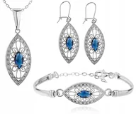 Zestawy biżuterii dla kobiet - SREBRNY KOMPLET BIŻUTERII Z GRANATOWYMI CYRKONIAMI - miniaturka - grafika 1