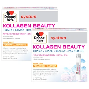 Zestaw Doppelherz System Kollagen Beauty, smak pomarańcza i marakuja, 2 x 30 ampułek - Włosy, skóra, paznokcie - miniaturka - grafika 1