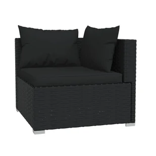 2-osobowa sofa z poduszkami, czarna, polirattan - Sofy ogrodowe - miniaturka - grafika 5
