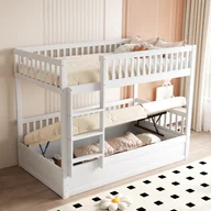 Łóżka dla dzieci i młodzieży - Łóżko piętrowe dla dzieci 90x200 cm - lite drewno - pojemnik na pościel pod spodem - białe (materac nie jest zawarty w zestawie) - miniaturka - grafika 1