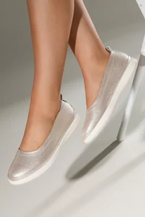 Złote baleriny skórzane damskie Sergio Leone ażurowe na białej podeszwie BL-109-CA - Baleriny - miniaturka - grafika 1