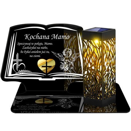 ZNICZ SOLARNY LED WIECZNY PODSTAWKA NA CMENTARZ GRÓB lampka Księga 3D DLA MAMY