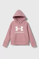 Bluzy dla dziewczynek - Under Armour bluza dziecięca UA Rival Fleece BLÂ kolor różowy z kapturem z nadrukiem - miniaturka - grafika 1