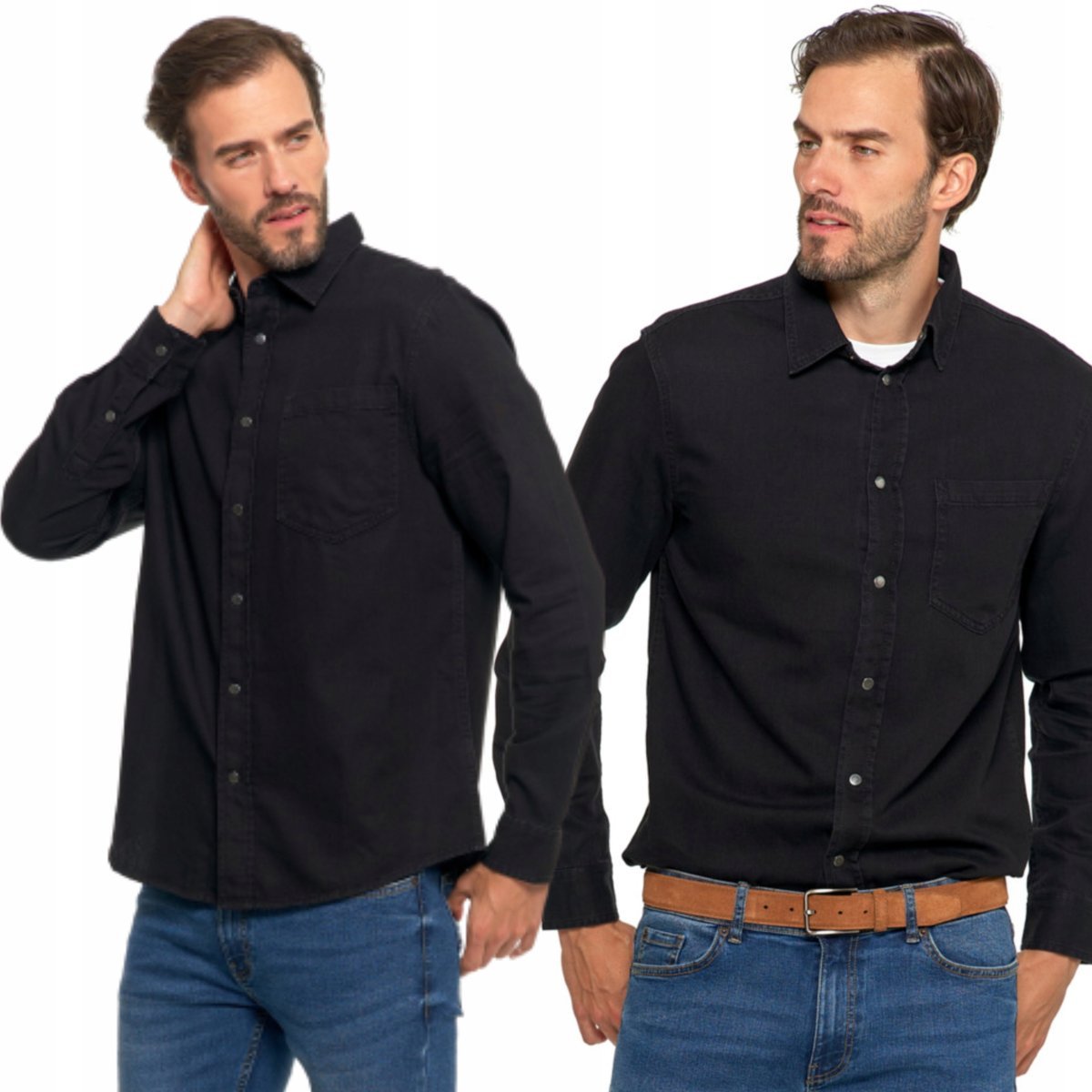 KOSZULA MĘSKA Z BAWEŁNY JEANSOWA ELEGANCKA NOWOCZESNA KLASYCZNA MORAJ M BLACK