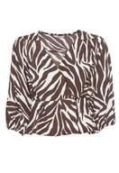Bluzki damskie - Only Bluzka Damska Biało Brązowa Zebra Dekolt Serek S Kwb - miniaturka - grafika 1