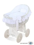 Łóżeczka i kojce - My Sweet Baby Kosz Mojżesza z budką wiklinową Carina biały + biała pościel - miniaturka - grafika 1