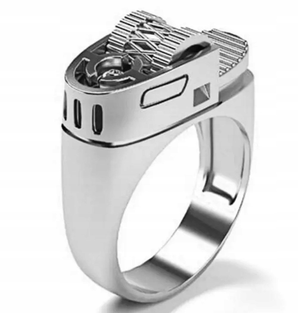 Srebrny Sygnet Zapalniczka Stylizowany Industrialny Vintage Stal Szlachetna