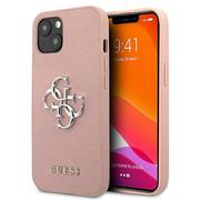 Etui i futerały do telefonów - Guess GUHCP13SSA4GSPI iPhone 13 mini 5,4" różowy/pink hardcase Saffiano 4G Metal Logo GUE001725-0 - miniaturka - grafika 1