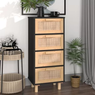 Komoda, czarna, 40x30x90 cm, lita sosna i naturalny rattan - Szafki nocne Komoda, czarna, 40x30x90 cm, lita sosna i naturalny rattan - Szafki nocne - miniaturka - grafika 1