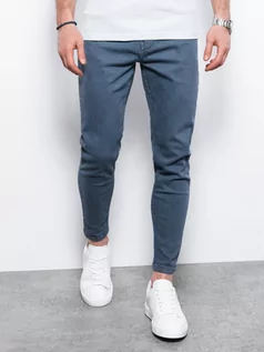 Spodnie męskie - Spodnie męskie jeansowe o kroju SLIM FIT - granatowe V4 P1058 - grafika 1