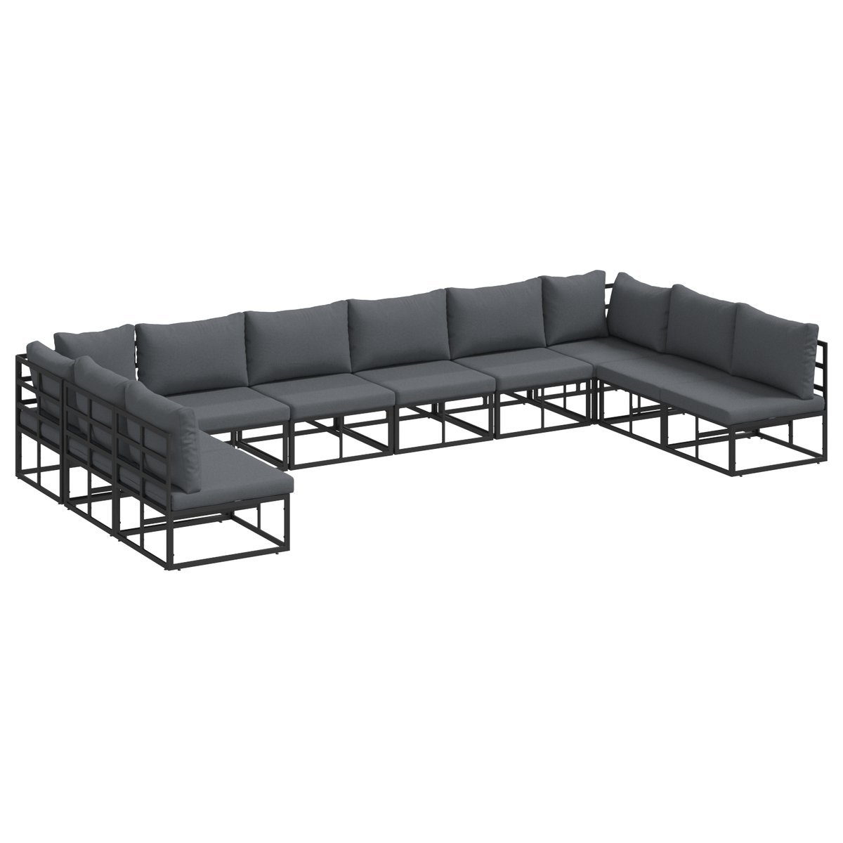 vidaXL Zestaw Sof na Ogród 10 pcs Czarny 423 x 211.5 x 71 cm Aluminium