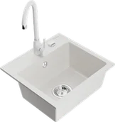 Zlewozmywaki z baterią - Mexen Milo zlewozmywak granitowy 1-komorowy z baterią kuchenną Telma, biały - 6505-20-670200-20 - miniaturka - grafika 1