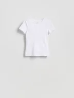 Koszulki i topy damskie - Reserved - Bawełniany t-shirt slim fit - biały - miniaturka - grafika 1