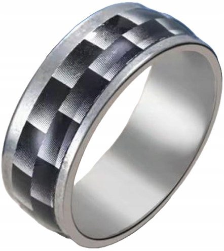 Srebrny Czarny Pierścień ze Wzorem Szachownicy Nowoczesny Stal Szlachetna