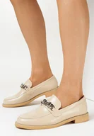 Mokasyny damskie - Beżowe Mokasyny z Ozdobnym Łańcuchem i Wycięciami Blandelis - miniaturka - grafika 1