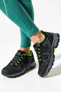 Czarne buty trekkingowe damskie sznurowane z zielonymi dodatkami softshell Casu B2116-2 - Buty trekkingowe damskie - miniaturka - grafika 1