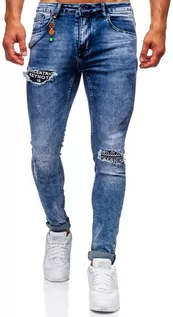Spodnie męskie - Granatowe jeansowe spodnie męskie slim fit Denley 85001S0 - grafika 1
