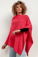 Swetry damskie - Ponczo z dzianiny swetrowej, T419, one size, czerwony - miniaturka - grafika 1