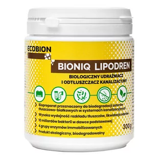 BIONIQ - LIPODREN - Biologiczny udrażniacz i odstłuszczacz kanalizacyjny 300g - Szamba i oczyszczalnie ścieków - miniaturka - grafika 1