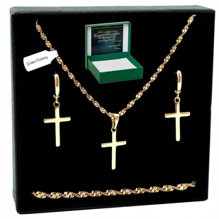 ZŁOTY KOMPLET BIŻUTERII 18K STAL CHIRURGICZNA CELEBRYTKI KRZYŻYKI 50 CM - Zestawy biżuterii dla kobiet - miniaturka - grafika 1