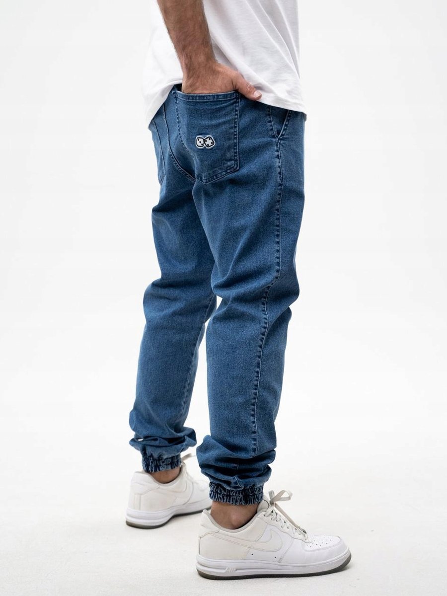 SPODNIE JEANSOWE JOGGER Ze Ściągaczem Męskie Jasne Niebieskie Lucky Dice M