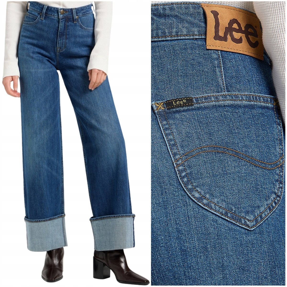 Lee Stella wysokie szerokie damskie spodnie jeansowe palazzo W28 L31