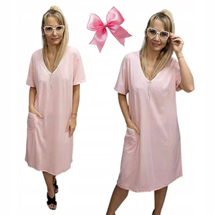 Urocza Koszula Nocna z Kieszonką Bawełniana Kokardka Piżama 48 50 4XL - Piżamy damskie - miniaturka - grafika 1